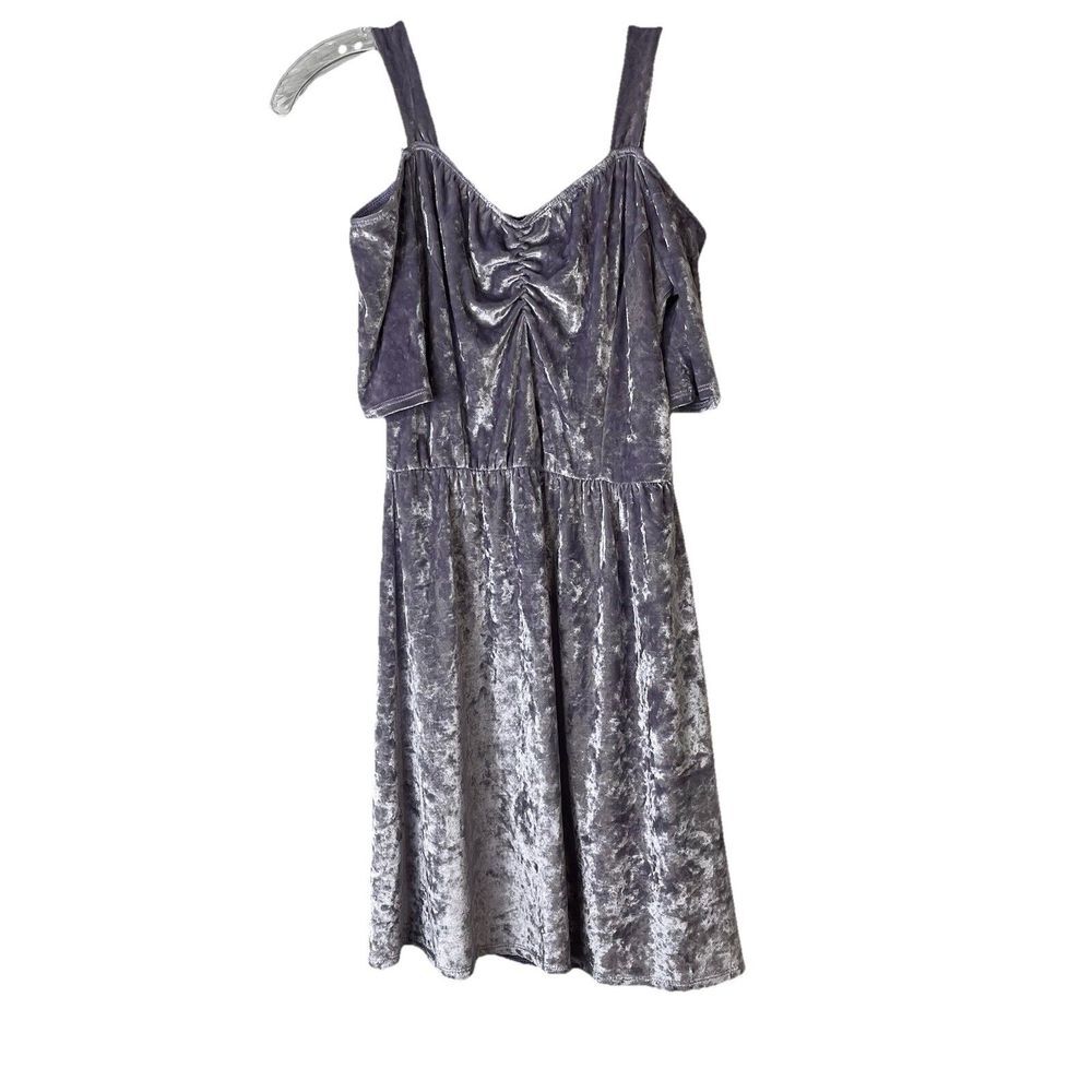 Luna Chix Crushed Velvet Cold Shoulder‎ Mini Dress Violet Purple Sz XS